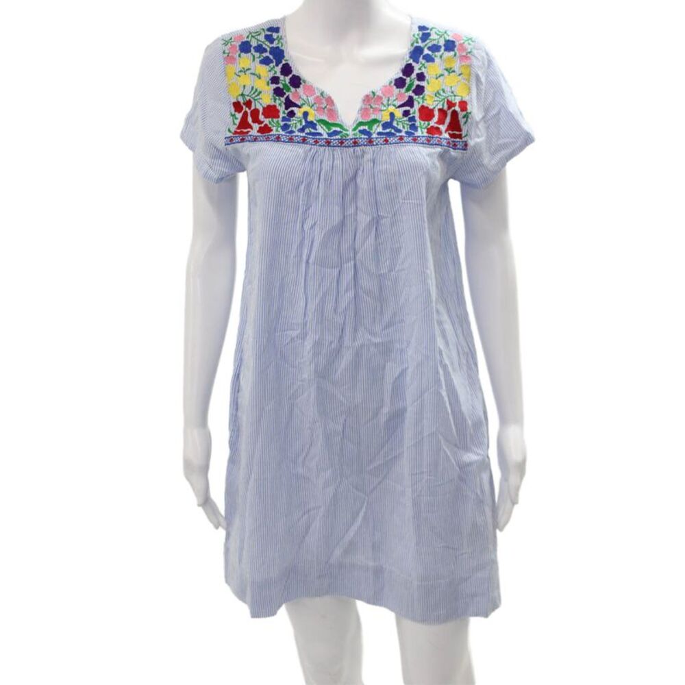 Liza Byrd Womens Shirt Dress Light Blue Floral V-Neck Short Sleeve Size S